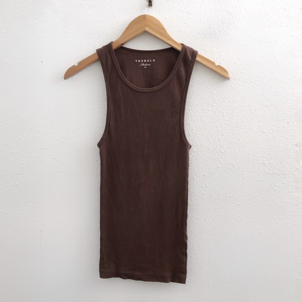 YOUNGLA Brown Ribbed Tank Top Size Medium